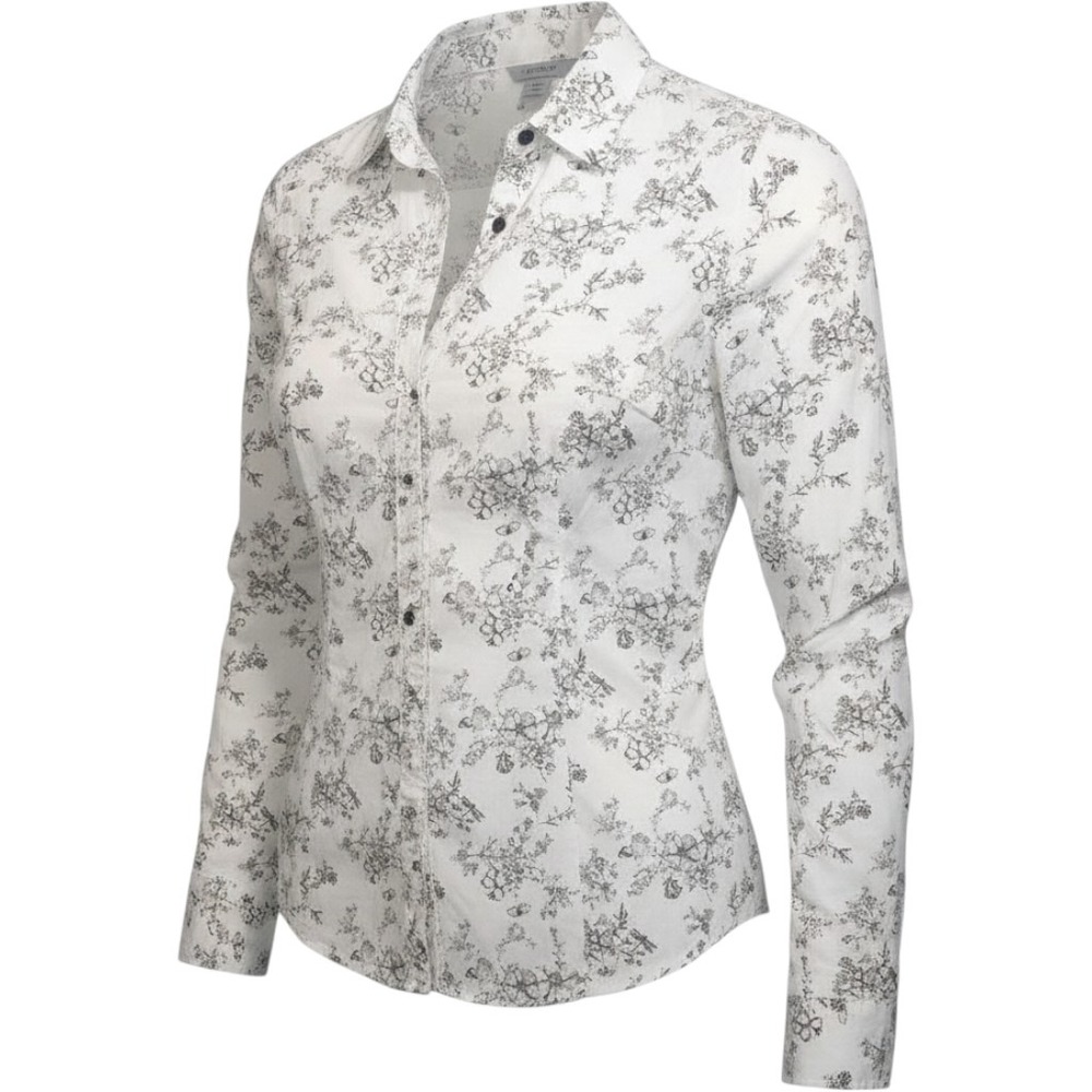 H&M Button Down Shirt Womens 10 White Black Floral Dragonfly Toile Cottagecore